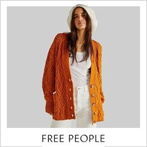 Free People Women's Montana‎ Cable Cardi Pumpkin Pie Color Size L